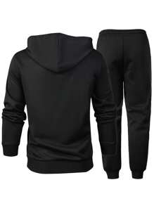 2 件男士纯色休闲运动套装，包含松紧腰抽绳裤和夹克，适合旅行、休闲、户外露营、秋季服装