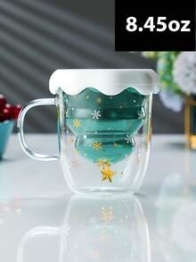 Christmas Tree Mug, Glass Xmas Coffee Mug Tea Cup, Double-Wall Insulated Glasses Drinking Cups For Home Decor With Lid - Multicolor - View 11