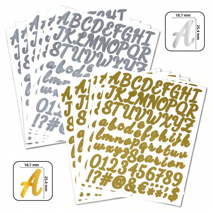 Conjunto De 2 Piezas De Pegatinas Surtidas De Letras Y Números Con Brillo, Pegatinas Simples Y Multifuncionales Para Manualidades En El Hogar, Doradas Y Plateadas, Creativas Para Regalos De Fiesta / Manualidades, Pegatinas De Letras Doradas - Multicolor - Ver 1