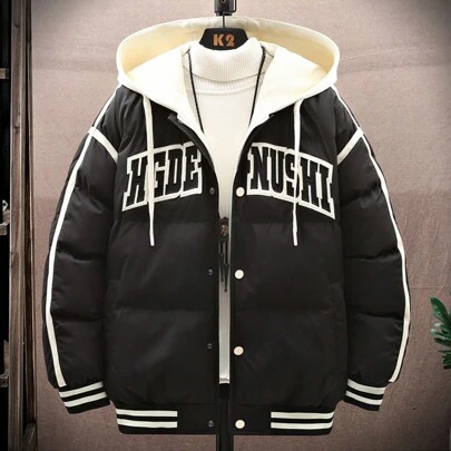 男士字母刺绣抽绳连帽加厚保暖宽松休闲运动夹克