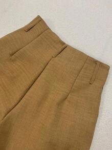 Straight Leg Wide Leg Trousers In High Waist Linen 001200-2 - 薑色 - 查看 3