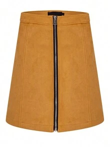 女士迷你绒面高腰优雅简约吊带裙春秋款 - 黃色 - 查看 2