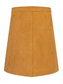 女士迷你绒面高腰优雅简约吊带裙春秋款 - 黃色 - 查看 3