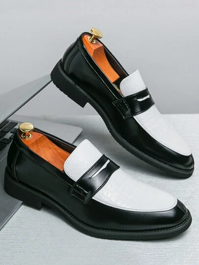 Business Party Wedding Vacation Men's Formal Slip-On Dress Shoes, Patchwork Design