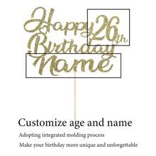 1pc Customizable Happy Birthday Cake Topper With Name & Age, Double-Sided Glitter Paper Card In Multiple Colors - Multicolor - View 2