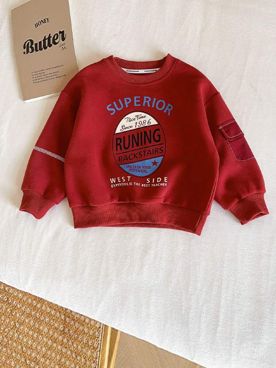 新品儿童图案印花卫衣,秋季时尚清凉上衣 - 紅色 - 查看 1