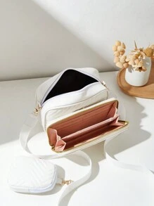 Juego de 3 bolsos de mujer de moda: bolso de mano con asa de hombro y bandolera, bolso acolchado, cartera larga, monedero pequeño y cuadrado