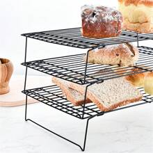 Bộ 3 giá nướng làm mát có thể xếp chồng lên nhau dày, dụng cụ nướng, đồ dùng nhà bếp, phụ kiện nhà bếp, dùng cho lễ Halloween, lễ Giáng sinh, dụng cụ làm bánh, phụ kiện BBQ ngoài trời - màu đen - Xem 1