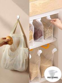 1 件/5 件透明食品储存密封袋、厨房谷物防潮密封袋、真空便携式密封袋、厨房配件 + 1 件可折叠硅胶漏斗/厨房网袋、多用途挂袋、垃圾袋收纳袋 - 無色 - 查看 12