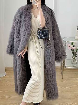 1pc Thick Fluffy Long Coat, For Winter