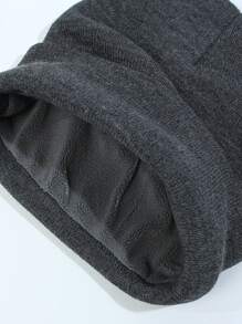 1pc Men Black Solid Thermal Lined Thick Knit Beanie Hat, Casual Pullover Cap Suitable For Daily Outdoor Use To Keep Warm In Extremely Cold Weather Fall Outfit