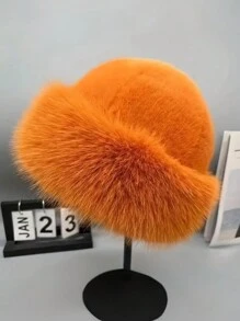 1pc Women's Luxury Fluffy Hat, Large, Thick Fluffy Trim, Warm Ear Cover, Versatile Winter Accessory, Elegant Holiday Gift Winter Outfits - Faux Mink Bucket Hat - View 15