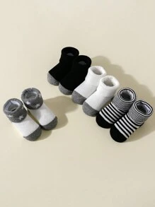 4 đôi tất cổ ngắn sọc trơn đơn giản cho bé, mặc hàng ngày - Nhiều màu - Xem 4