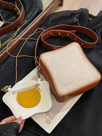 2pcs/Set Creative Personalized Bread & Egg Combo Crossbody Bag For Daily Use, For Teen Girls Women College Students, White-Collar Workers, Rookies & White-Collar Workers Perfect For Party, Prom, Dinner, Wedding, Shopping, Holiday, Beach, Vacation, Outdoors, Travel, Outings Best Personalized Gifts For Women, Mom & Girlfriends
