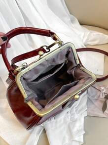 女士复古扣式手提包，优雅单肩包，时尚翻盖开合，复古风格女士包 - 酒紅色 - 查看 6