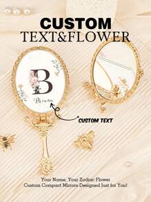 1PC Custom Print: Personalized Name Compact Mirror - High Definition Glass, Gold-Plated Foldable Handle In European Royal Style, Protective Film On Glass For Shipping. Ideal Gift For Mother, Aunt, Grandmother, Daughter, Niece, Sister, Friend, Girlfriend, Wife, Bride, Bridesmaid, Godmother, Mom, Mother-In-Law, Colleague. Perfect For Holidays,