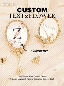 1PC Custom Print: Personalized Name Compact Mirror - High Definition Glass, Gold-Plated Foldable Handle In European Royal Style, Protective Film On Glass For Shipping. Ideal Gift For Mother, Aunt, Grandmother, Daughter, Niece, Sister, Friend, Girlfriend, Wife, Bride, Bridesmaid, Godmother, Mom, Mother-In-Law, Colleague. Perfect For Holidays,