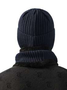 2 件套男士秋冬帽子和围巾套装，针织无檐便帽护耳保暖骑行 - 多色 - 查看 3