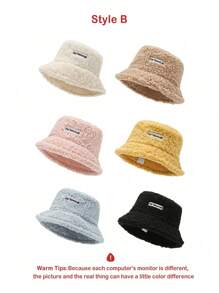 1pc Reversible Faux Shearling Bucket Hat For Women, Warm And Thick For Fall Winter - Multicolor - View 5