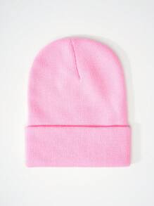 1pc Y2K Style Acrylic Plain Knitted Beanie Hat, Outdoor Cold Weather Casual Warm Cap For Daily Commute Halloween Fall Outfit - Light Board - View 5