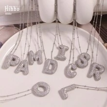 1 pieza Collar con colgante cúbico de globo con inicial audaz AZ, joyería personalizada con letra de color plateado para mujer - Plateado - Ver 4