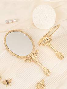 1PC Custom Print: Personalized Name Compact Mirror - High Definition Glass, Gold-Plated Foldable Handle In European Royal Style, Protective Film On Glass For Shipping. Ideal Gift For Mother, Aunt, Grandmother, Daughter, Niece, Sister, Friend, Girlfriend, Wife, Bride, Bridesmaid, Godmother, Mom, Mother-In-Law, Colleague. Perfect For Holidays,