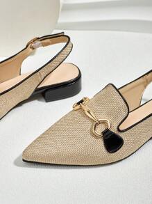 New Square Toe Gold Buckle Slip-On Breathable Linen Casual & Fashionable Flat Loafers For Women