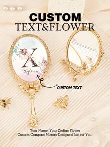 1PC Custom Print: Personalized Name Compact Mirror - High Definition Glass, Gold-Plated Foldable Handle In European Royal Style, Protective Film On Glass For Shipping. Ideal Gift For Mother, Aunt, Grandmother, Daughter, Niece, Sister, Friend, Girlfriend, Wife, Bride, Bridesmaid, Godmother, Mom, Mother-In-Law, Colleague. Perfect For Holidays,