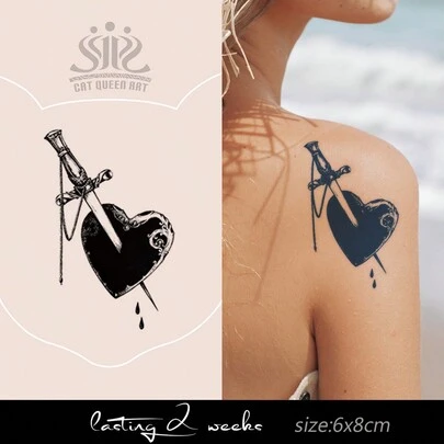 1件装草本果汁半永久性个性爱心图案音乐节派对氛围装饰神器，7-14天防水防晕染不反光临时纹身，适用于手指、耳朵、肩膀、脖子、锁骨、身体