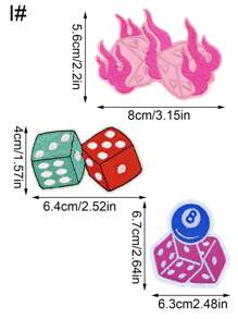 一套3个个性化扑克骰子刺绣贴片，涤纶纤维缝制，可熨烫，DIY服装装饰配件，适用于背包、牛仔裤、夹克、T恤、帽子、连衣裙等。 - 彩色 - 查看 5
