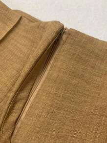 Straight Leg Wide Leg Trousers In High Waist Linen 001200-2 - 薑色 - 查看 4