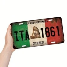 1 Stück vintage italienische Kolosseum Automobil-Kennzeichen Wandkunst - Retro Metallschild, für Zuhause, Garage, Café, Restaurant, Bar Dekoration - römisches Italien Flaggen Design, 1861, 30*15cm, Heimdekoration, Raumdekoration, Wanddekoration