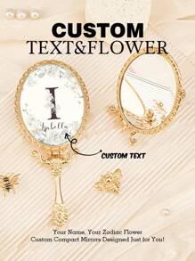 1PC Custom Print: Personalized Name Compact Mirror - High Definition Glass, Gold-Plated Foldable Handle In European Royal Style, Protective Film On Glass For Shipping. Ideal Gift For Mother, Aunt, Grandmother, Daughter, Niece, Sister, Friend, Girlfriend, Wife, Bride, Bridesmaid, Godmother, Mom, Mother-In-Law, Colleague. Perfect For Holidays,