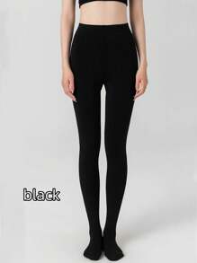 1pc Women's Black Leggings, Black Vertical Stripes Pantyhose, Spring And Autumn Commuting Versatile Black Tights