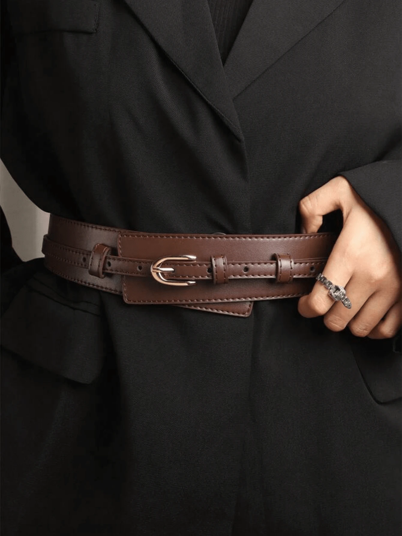 Simple Style Metal Buckle Belt For Coats And Dresses Two Usages Halloween Summer, School Fall, Autumn, Halloween - Coffee - View 1