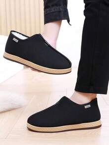 冬季新款羊毛保暖鞋男士老北京布鞋毛绒内里软底防滑老年鞋 - 黑色 - 查看 1