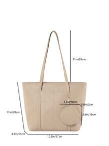 2 件装母女手提包套装带零钱包，时尚大容量绗缝格子手提单肩包女士 - 卡其色 - 查看 3