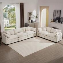 Modern Fabric Living Room Set Of 2 Sofas With One 2-Seat Sofa And One 3 - Seat Sofa, Upholstery Large Deep Seat 2 Seatr And 3 Seater Sofa Set, Light Beige Corduroy Fabric