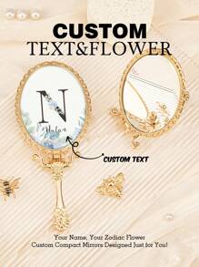 1PC Custom Print: Personalized Name Compact Mirror - High Definition Glass, Gold-Plated Foldable Handle In European Royal Style, Protective Film On Glass For Shipping. Ideal Gift For Mother, Aunt, Grandmother, Daughter, Niece, Sister, Friend, Girlfriend, Wife, Bride, Bridesmaid, Godmother, Mom, Mother-In-Law, Colleague. Perfect For Holidays,