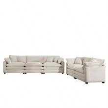 Modern Fabric Living Room Set Of 2 Sofas With One 2-Seat Sofa And One 3 - Seat Sofa, Upholstery Large Deep Seat 2 Seatr And 3 Seater Sofa Set, Light Beige Corduroy Fabric