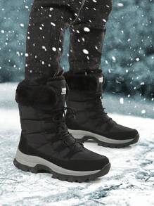 Herren Schneestiefel, Winterwarme Schuhe, windabweisende Wanderstiefel mit Fellinnenfutter, Dicke rutschfeste Sohle Bergstiefel für den Outdoor-Einsatz im Winter Oversized
