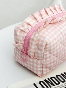 1-częściowa, kraciasta, falbankowa torba do przechowywania kosmetyków, podpasek, przenośna kosmetyczka, kraciasta kosmetyczka, zestaw w kratkę, torba do przechowywania pędzli kosmetycznych, damska torebka, kosmetyczki, duża pojemność, puszysta, kratkowana, ośmiokątna kosmetyczka, kosmetyczka do przechowywania szminek, prezent ślubny, druhna, prezent dla mamy, prezent urodzinowy, prezent na Boże Narodzenie, prezent dla przyjaciół i nauczycieli, wystrój domu, łazienka, salon, sypialnia, wystrój - Różowy - Zobacz 7