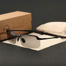 1 件男士运动无框时尚眼镜 - 大号、新潮、时尚，配有变色镜片，适合打高尔夫、钓鱼和徒步旅行，打造街头风格，适合搭配毛衣夹克、运动衫、连帽衫、皮裤和工装裤 - 黑色 - 查看 2