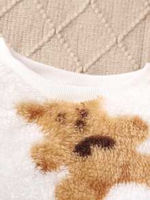 Bộ 2 món/Bộ 2024 Áo len cổ tròn tay dài in hình chú gấu dễ thương mới thường ngày và quần dài cho bé gái tuổi teen, mùa thu/đông - Màu be - Xem 2