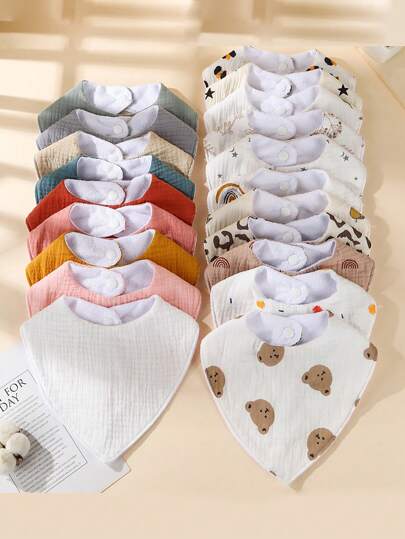 5pcs/Pack Random Assorted Design Baby Bibs, Waterproof Infant Drool Bandanas, Unisex Newborn Feeding Burp Cloths