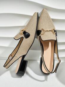 New Square Toe Gold Buckle Slip-On Breathable Linen Casual & Fashionable Flat Loafers For Women