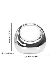 1 chiếc túi Acrylic mới, ví cầm tay lớn màu kim loại, túi xách mạ vàng sáng bóng cho tiệc, đám cưới, phụ kiện phù hợp, ví vàng Avant-Garde, túi tròn hình lưỡi liềm lớn, quà tặng cho phụ nữ - Bạc - Xem 11