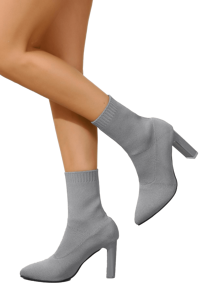 Botas cortas de tacón grueso a la moda, botas de tobillo de punto elástico para otoño/invierno, tacones altos de punta, botas de tacón grueso gris, adecuadas para uso diario, actuaciones, festivales, disfraces de Halloween