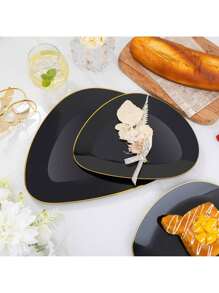 60 chiếc đĩa nhựa đen và vàng, đĩa nhựa đen, đĩa vàng tam giác, đĩa đen dùng một lần cho tiệc, bao gồm 30 đĩa ăn tối và 30 đĩa tráng miệng cho tiệc và cưới hỏi, lễ hội, tiệc tùng - màu đen - Xem 8