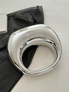 1 chiếc túi Acrylic mới, ví cầm tay lớn màu kim loại, túi xách mạ vàng sáng bóng cho tiệc, đám cưới, phụ kiện phù hợp, ví vàng Avant-Garde, túi tròn hình lưỡi liềm lớn, quà tặng cho phụ nữ - Bạc - Xem 6